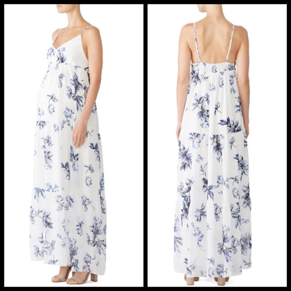 💕YUMI KIM💕 Darling Maternity Maxi Dress ~ White & Blue Floral Print Medium M